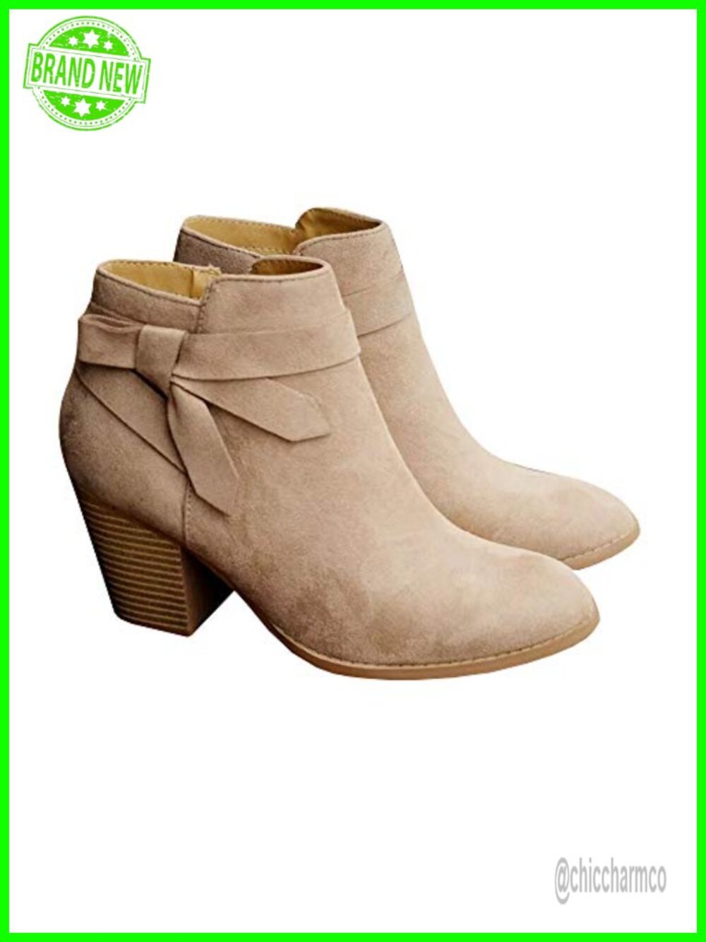 Tie Knot Chelsea Ankle Boots Faux Suede Closed Toe Stacked Heel Booties